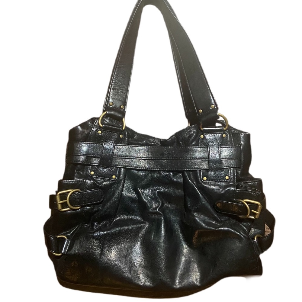 Kooba Black Leather Hobo Shoulder Bag with Brass Hardware - Picture 2 of 5